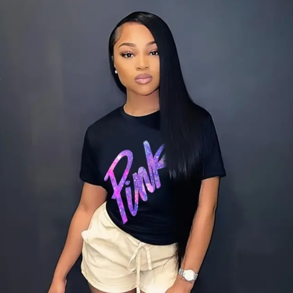 NWT !! Black T-Shirt with the Word PINK Printed on Front in Gradient Lettering💖 - Picture 11 of 16